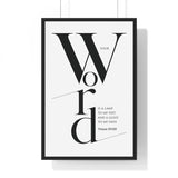 Your Word Is a Lamp framed Christian wall art inspired by Psalm 119:105, black frame with black and white scripture typography