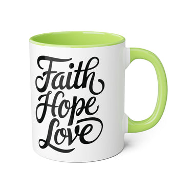 Faith Culture - Faith Hope Love - Christian Coffee Mug, 11oz Light Green 11oz