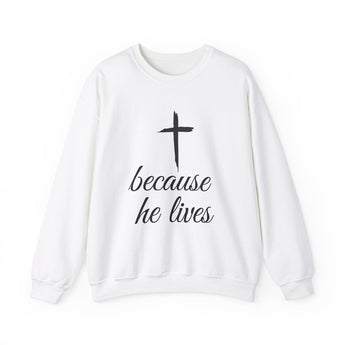 Because He Lives Christian Unisex Heavy Blend™ Crewneck Sweatshirt