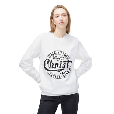 Faith Culture - I Can Do All Things Through Christ Christian Crewneck Sweatshirt White Philippians 4:13 Bible Verse Pullover
