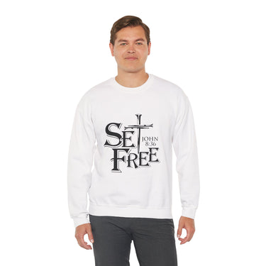Faith Culture β Set Free Christian Crewneck Sweatshirt β White | John 8:36 Scripture Apparel
