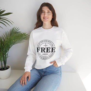 Faith Culture β Set Free Christian Crewneck Sweatshirt β White | John 8:36