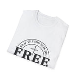 Faith Culture β Free Indeed Circle Emblem Unisex T-Shirt β White | Christian Freedom Tee with Cross Design & John 8:36
