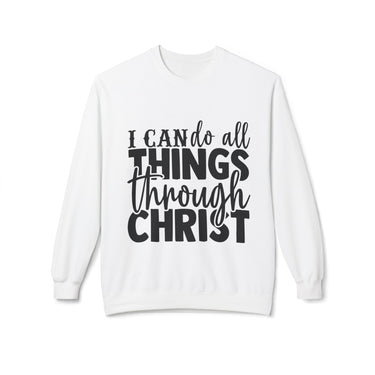 Faith Culture – I Can Do All Things Through Christ Christian Crewneck Sweatshirt | Philippians 4:13 Bible Verse Apparel White