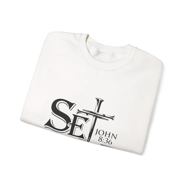Faith Culture β Set Free Christian Crewneck Sweatshirt β White | John 8:36 Scripture Apparel