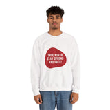 Faith Culture – True North Stay Strong and Free Crewneck Sweatshirt – White with Red Graphic | Bold Canadian Motto Pullover White