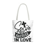 Faith Culture - Serve One Another in Love Christian Tote Bag - Galatians 5:13 Bible Verse 18" × 18'' White