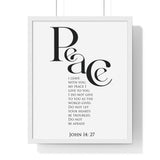Peace Bold Verse framed Bible verse wall art inspired by John 14:27, white frame with black and white scripture typography