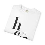 Close view of the Psalm 46:5 design on a white T-shirt