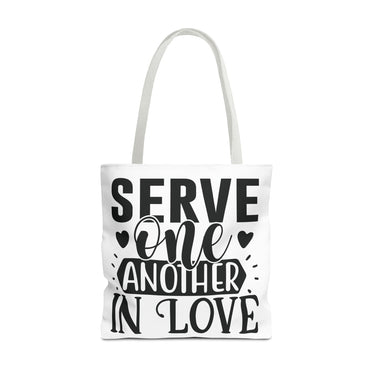 Faith Culture - Serve One Another in Love Christian Tote Bag - Galatians 5:13 Bible Verse 18" × 18'' White