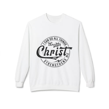 Faith Culture - I Can Do All Things Through Christ Christian Crewneck Sweatshirt White Philippians 4:13 Bible Verse Pullover White