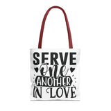 Faith Culture - Serve One Another in Love Christian Tote Bag - Galatians 5:13 Bible Verse 16" × 16'' Red