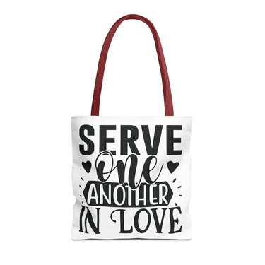 Faith Culture - Serve One Another in Love Christian Tote Bag - Galatians 5:13 Bible Verse 16" × 16'' Red