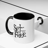 Faith Culture - Set Free John 8:36 Christian Accent Mug, 11oz & 15oz | Bold Cross Design Coffee Cup