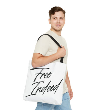 Faith Culture – Free Indeed Christian Tote Bag | Bold Faith Declaration Tote 18" × 18'' Black