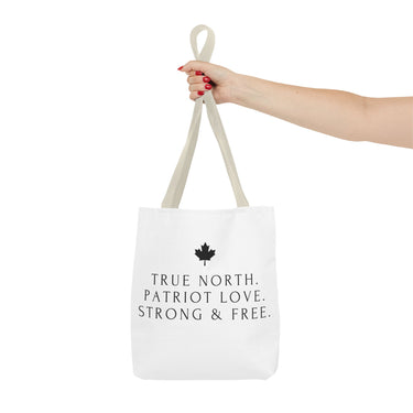 Faith Culture – True North Strong & Free Tote Bag | Minimalist Anthem-Inspired Canadian Carryall 13" × 13'' Beige