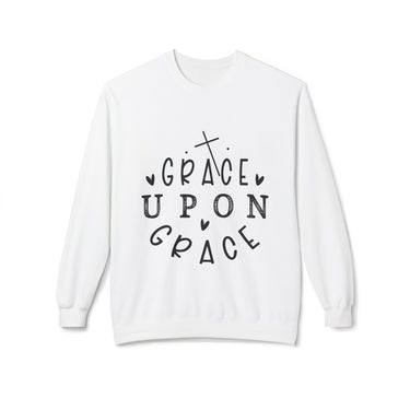 Faith Culture - Grace Upon Grace Christian Sweatshirt | John 1:16 Inspired Scripture Apparel White