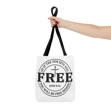 Faith Culture β So If the Son Sets You Free John 8:36 Christian Tote Bag