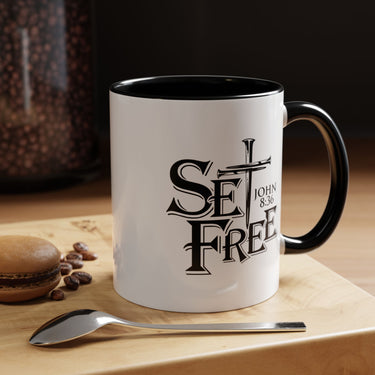 Faith Culture - Set Free John 8:36 Christian Accent Mug, 11oz & 15oz | Bold Cross Design Coffee Cup