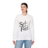 Faith Culture β Set Free Christian Crewneck Sweatshirt β White | John 8:36 Scripture Apparel