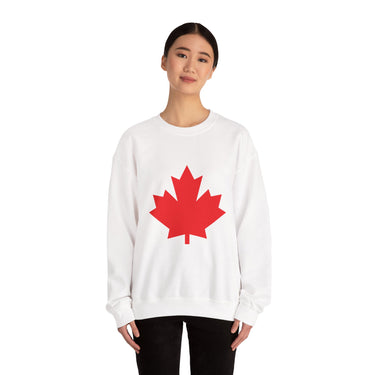 Faith Culture β Bold Red Maple Leaf Crewneck Sweatshirt β White | Iconic Canadian Symbol Pullover