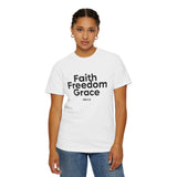 Faith Freedom Grace T-Shirt | John 8:36 Christian Apparel