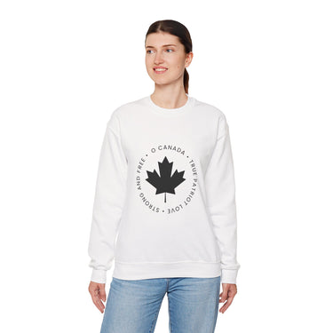 Faith Culture – O Canada Circle Maple Leaf Crewneck Sweatshirt – White | True North Canadian Pride Pullover White