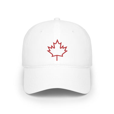Faith Culture - Red Maple Outline Low Profile Baseball Cap – White | Patriotic Maple Leaf Hat White One size