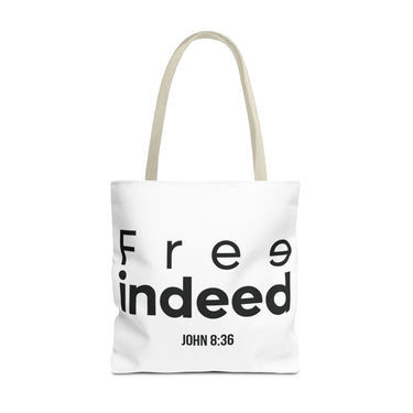 Free Indeed Christian Tote Bag | John 8:36 Bible Verse Gift 18" × 18'' Beige