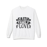 Faith Culture Faith Family Love Christian Sweatshirt – Inspirational Bible-Based Unisex Pullover White