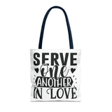 Faith Culture - Serve One Another in Love Christian Tote Bag - Galatians 5:13 Bible Verse 16" × 16'' Navy