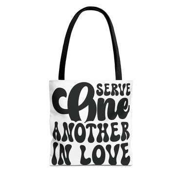 Faith Culture - Serve One Another in Love Christian Tote Bag - Inspirational Bible Verse Galatians 5:13 13" × 13'' Black