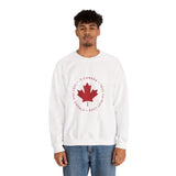 Faith Culture β O Canada Circle Maple Leaf Crewneck Sweatshirt β White with Red Print | Classic Canadian Heritage Pullover White