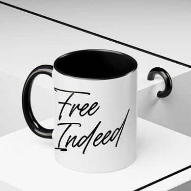 Faith Culture - Free Indeed Christian Accent Mug, 11oz & 15oz | Joyful Morning Reminder