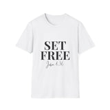 Faith Culture – Set Free John 8:36 Unisex T-Shirt – White | Elegant Christian Tee on Freedom Through Christ