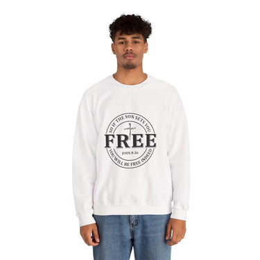 Faith Culture β Set Free Christian Crewneck Sweatshirt β White | John 8:36