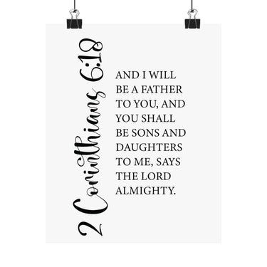 Faith Culture - Sons and Daughters Christian Poster 2 Corinthians 6:18 Scripture Wall Art 8" x 10" Matte