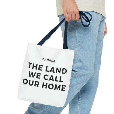 Faith Culture β The Land We Call Our Home Tote Bag | Sentimental Canadian Heritage Carryall 13" Γ 13'' Navy