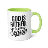 Faith Culture - God Is Faithful in Every Season - Christian Accent Coffee Mug, 11oz Light Green 11oz