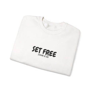 Faith Culture β Set Free John 8:36 Unisex Crewneck Sweatshirt β White | Christian Freedom Sweatshirt for Bold Faith