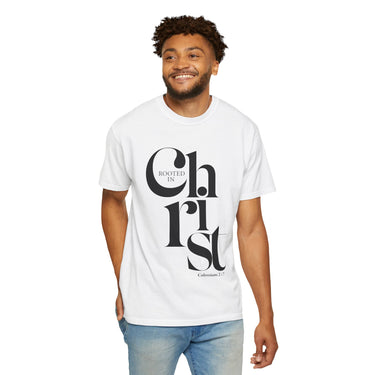 Faith Culture - Rooted in Christ Christian T-Shirt | Colossians 2:7 Bible Verse Tee