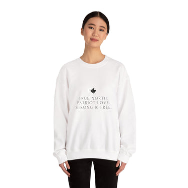 Faith Culture β True North Strong & Free Crewneck Sweatshirt β White | Minimalist Canadian Anthem Pullover
