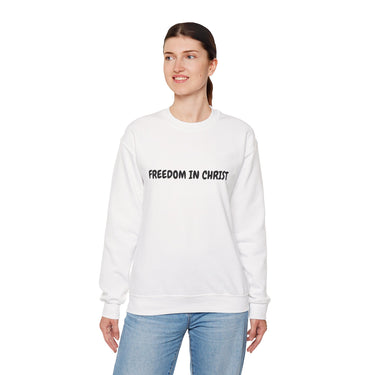 Faith Culture – Freedom in Christ Unisex Crewneck Sweatshirt – White | Christian Identity Sweatshirt Inspired by Galatians 5:1