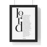 The Lord Is My Shepherd framed Bible verse wall art inspired by Psalm 23, black frame with black and white scripture typography
