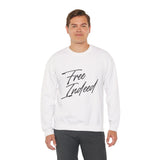 Faith Culture β Free Indeed Christian Crewneck Sweatshirt β White | Minimal Script Style Based on John 8:36