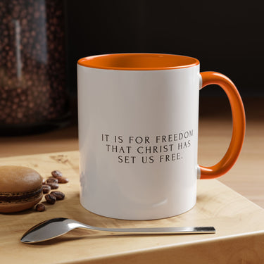 Faith Culture - Christ Has Set Us Free Christian Mug, 11oz & 15oz | Galatians 5:1 Freedom Reminder 11oz Orange
