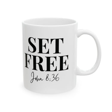 Faith Culture - Set Free John 8:36 Christian Mug, 11oz & 15oz | Bold Bible Verse Coffee Cup