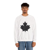 Faith Culture β Solid Black Maple Leaf Crewneck Sweatshirt β White | Bold Minimalist Canadian Pullover