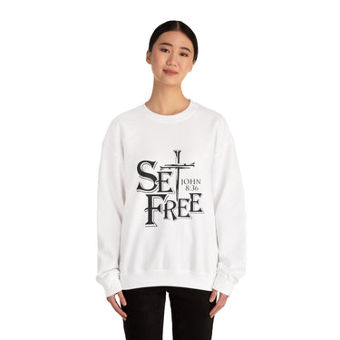 Faith Culture β Set Free Christian Crewneck Sweatshirt β White | John 8:36 Scripture Apparel
