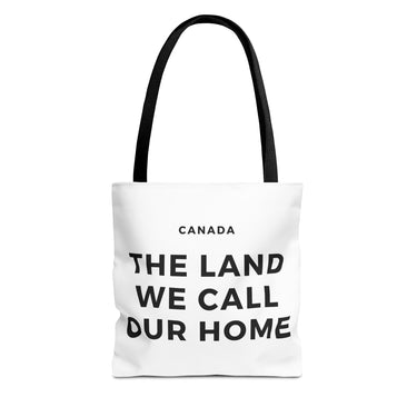 Faith Culture β The Land We Call Our Home Tote Bag | Sentimental Canadian Heritage Carryall 13" Γ 13'' Black